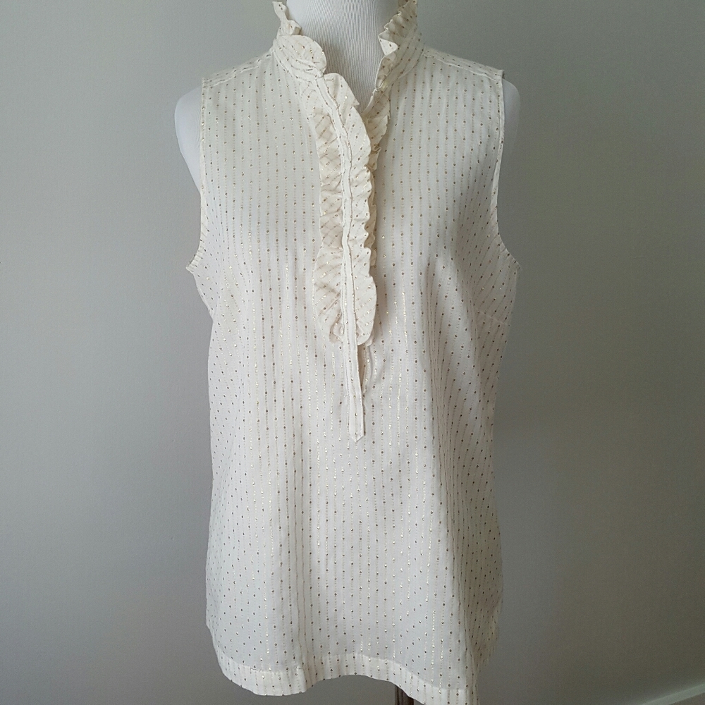 NY & Company Ivory with Gold Thread Popover Top